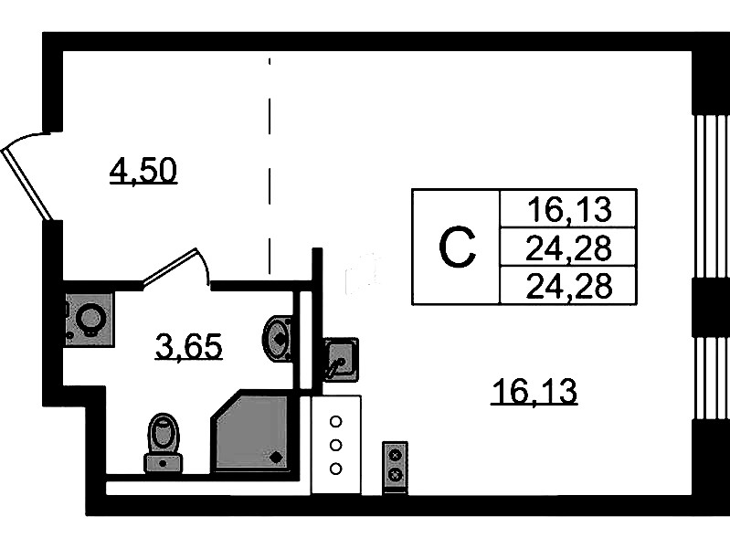 Квартира студия 24.28 м², 8/13 эт., ЖК «Квартал Торики»